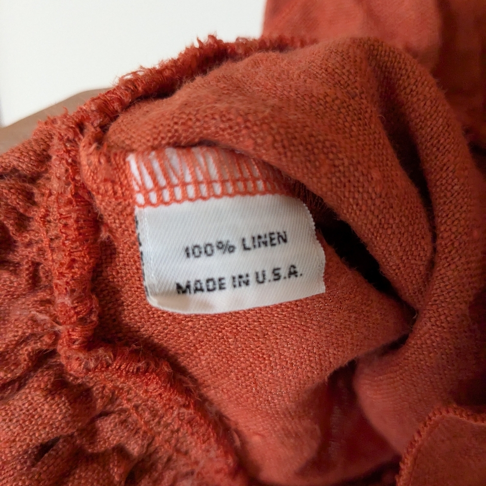 Bryn Walker EUC Rust Orange Pumpkin Lagenlook Linen Tank Ruffle Edge Size Small - Picture 7 of 8